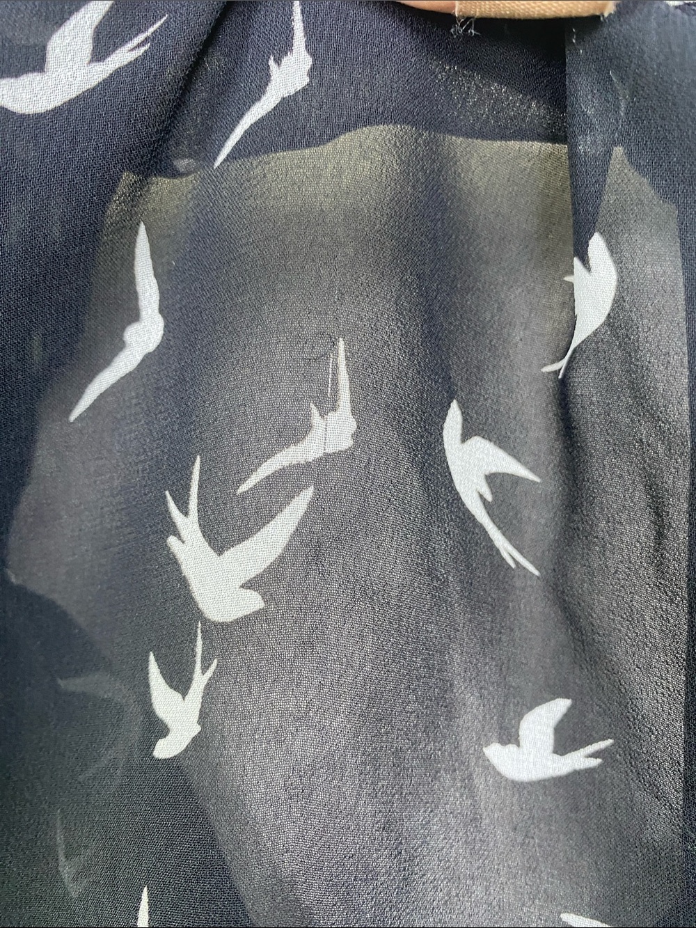 Express Portofino Shirt Small Black White Swallow Bird Print Sheer Blouse - Picture 4 of 11